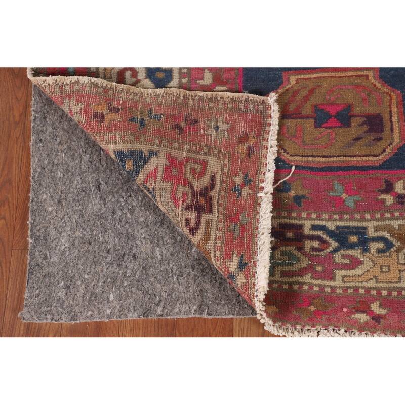 Navy Blue Meshkin Persian Vintage Runner Rug Handmade Wool Carpet - 4'3"x 11'8"