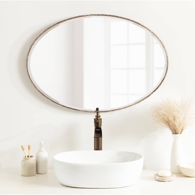 Kate and Laurel Elmora Leaf Embossed Oval Wall Mirror - 23x32