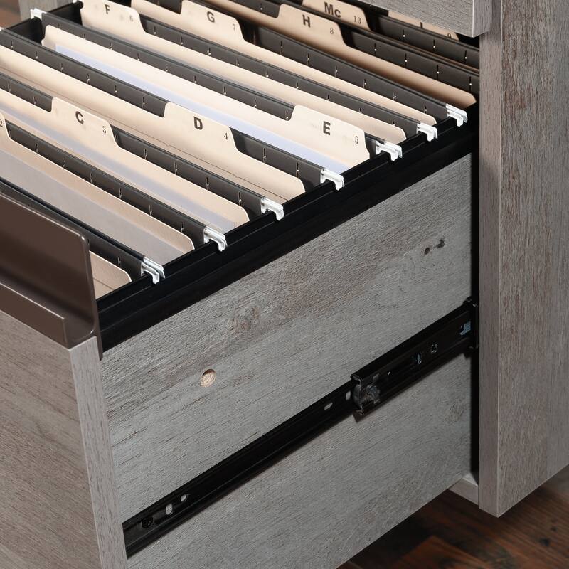 Engineered Wood Contemporary L-shaped Desk with Two Lockable Drawers, Brown