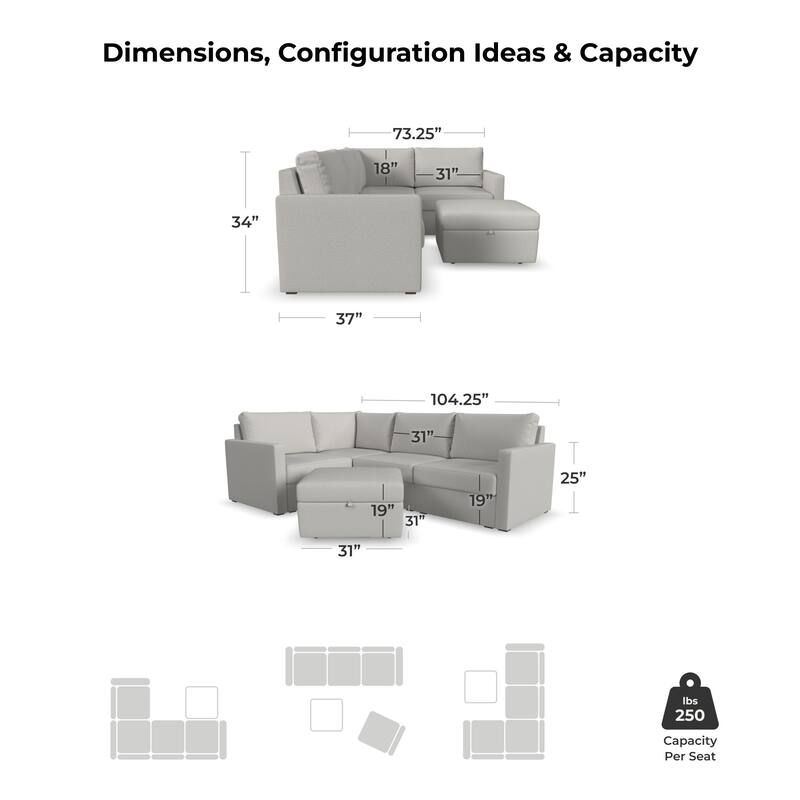 Flexsteel 4-Seat Modular Sectional with Storage Ottoman - 103" x 35" x 72"