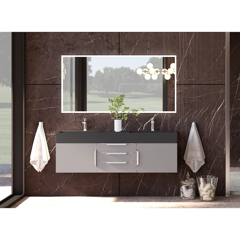 Amazon 60" Wall Mounted Bathroom Vanity Set w/ Black Top