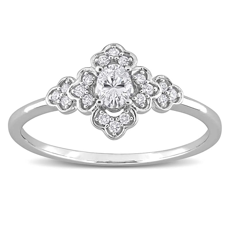 Miadora 1/4ct TDW Oval-cut Diamond Floral Engagement Ring in 14k White Gold