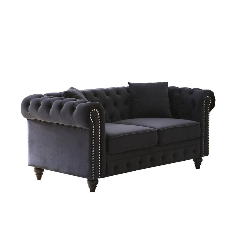 Classic Chesterfield Loveseat Sofa with Depp Seat and Nailheads Accent