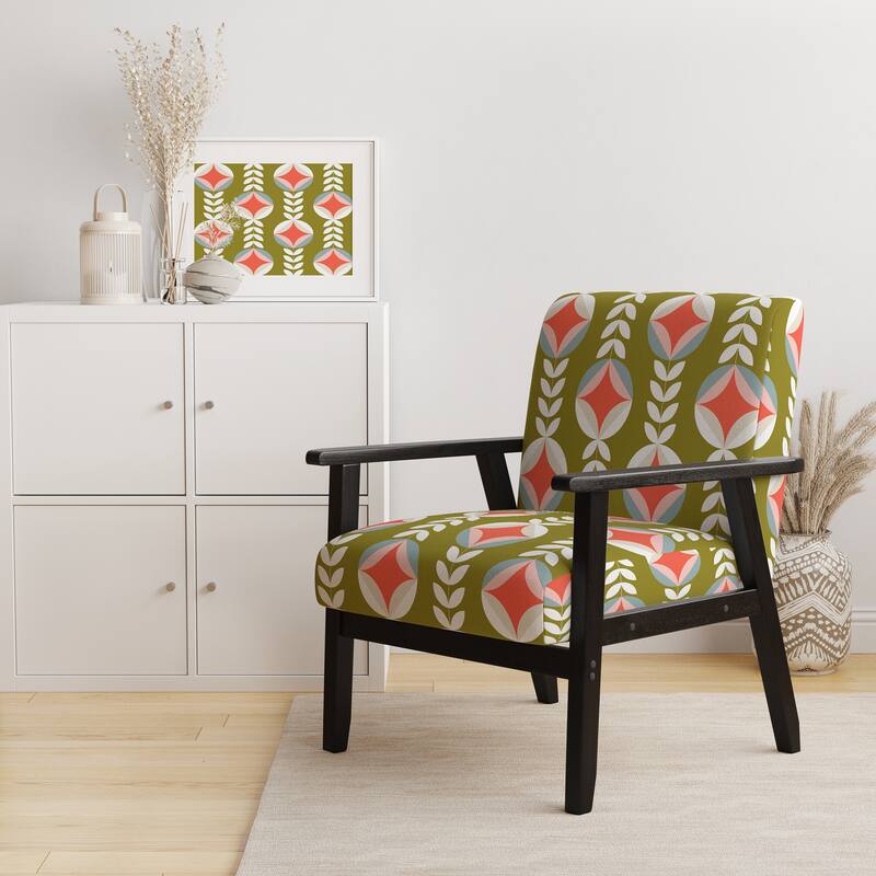 Designart "Retro Botanical Pattern I" Upholstered Mid-Century Accent Chair - Arm Chair
