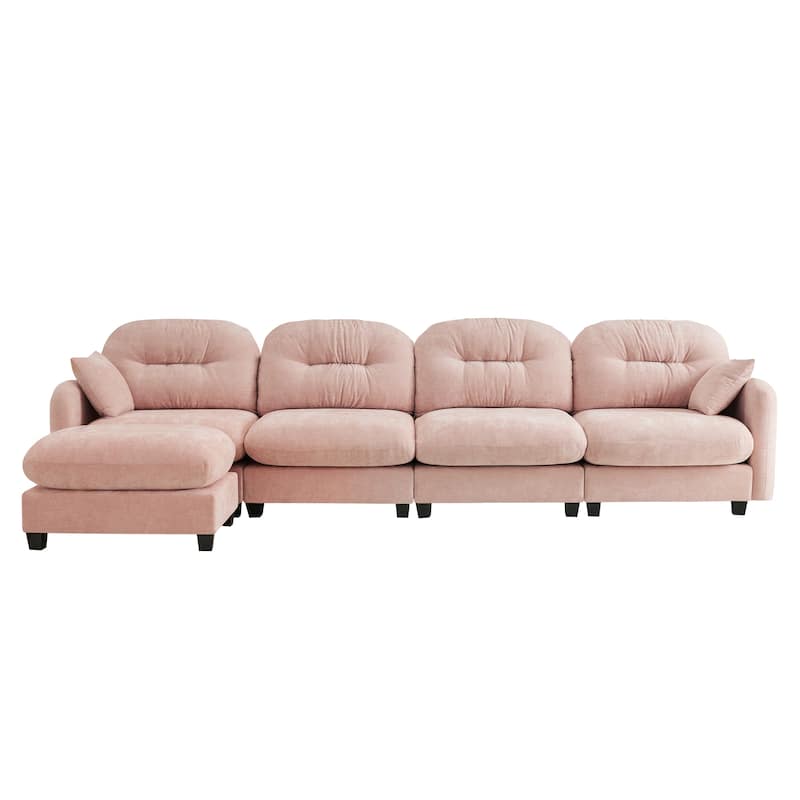 GDF Studio - Kitty Modern Chenille Upholstered Modular Sectional Sofa with Ottoman and Tufted Backrest
