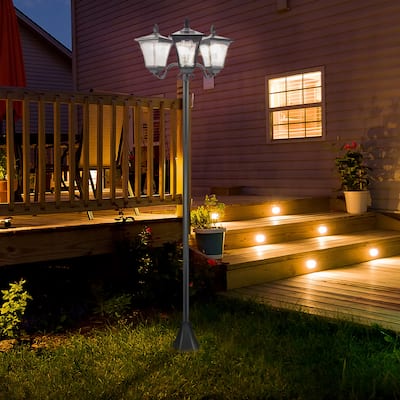 Outdoor Solar Lamp Post, Triple-Head Street Light with Day Night Light Sensor