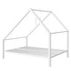 preview thumbnail 9 of 8, White Full Size Metal House Platform Bed with Roof and Charming Chimney