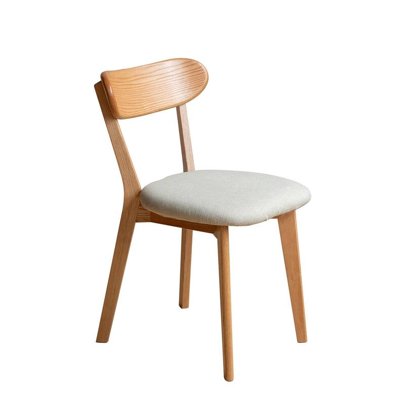 Mid Century Style Solid Wood Frame Dining Chair - Single - Pear White/Natural
