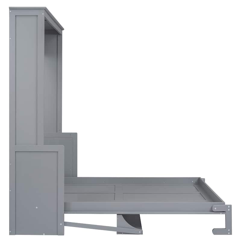 Queen Size Murphy Bed w/Shelf Foldable Platform Bed, Wooden Vertical Hidden Wall Bed Frame for Bedroom, Guest Room