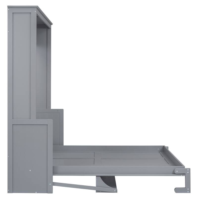 Space-Saving Queen Size Murphy Bed with Shelf, Gray