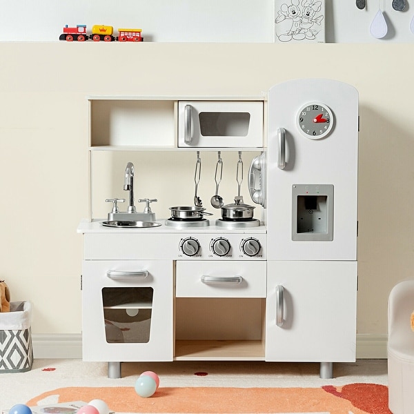 Costway Vintage Play Kitchen Pretend Kids Cooking Playset Toys w Water Dispense