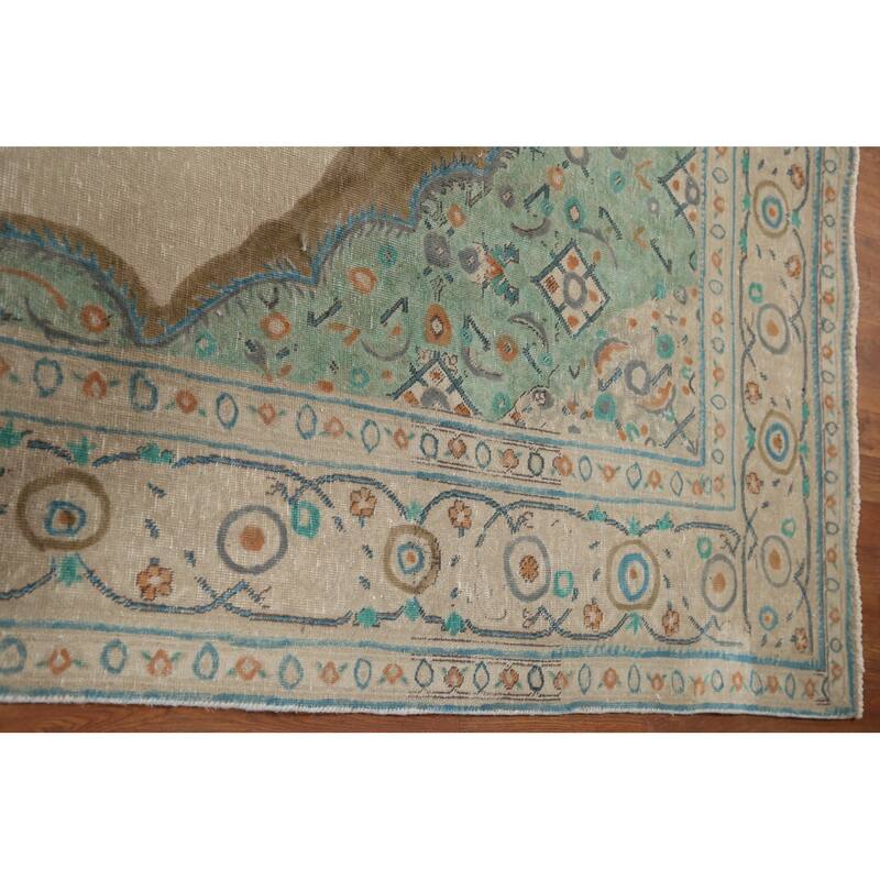 Hand Knotted Oriental 100% Wool Carpet Traditional Medallion Beige & Ivories Tabriz Area Rug - 11' 2'' X 8' 3''