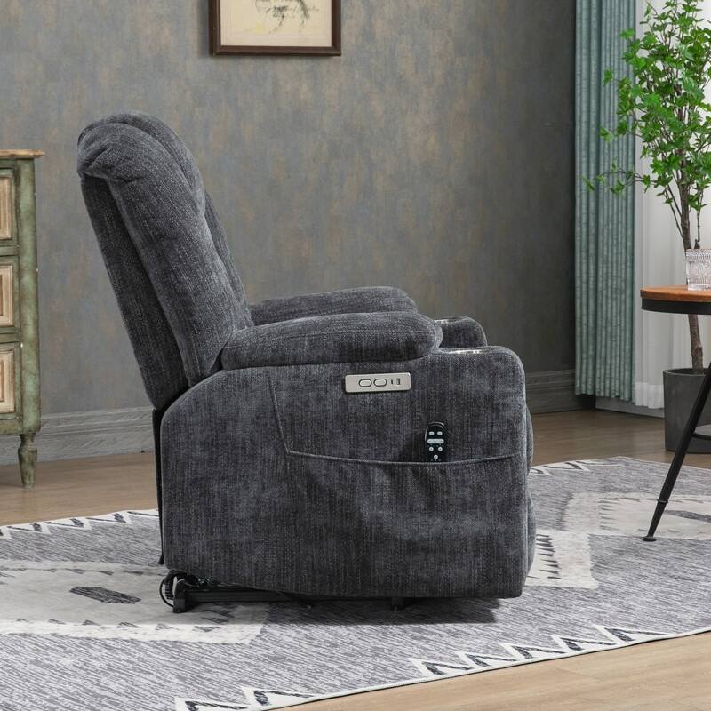 Overstuffed Large Power Lift Recliner with Massage and Heating for Elderly,2 Cup Holders and USB Ports