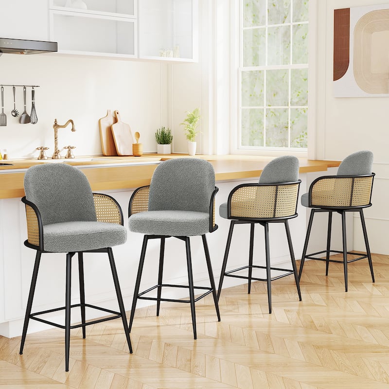 26" Swivel Boucle Fabric Upholstered Bar Stool - 38.2"H x 21.5"W x 23.2"D - Set of 4 - Grey