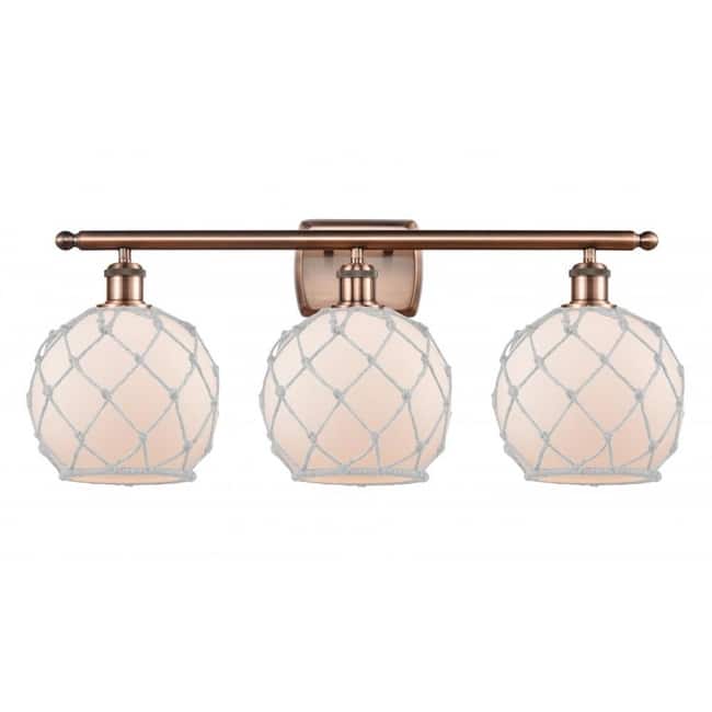 Innovations Lighting Farmhouse Rope 3 Light 26" Wide Bathroom Vanity - Antique Copper / White