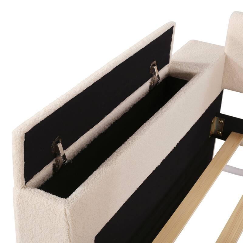 Teddy Fleece Daybed Leisure Upholstered Daybed Frame with Storage Armrest and Integrated Bluetooth Audio System and Trundle