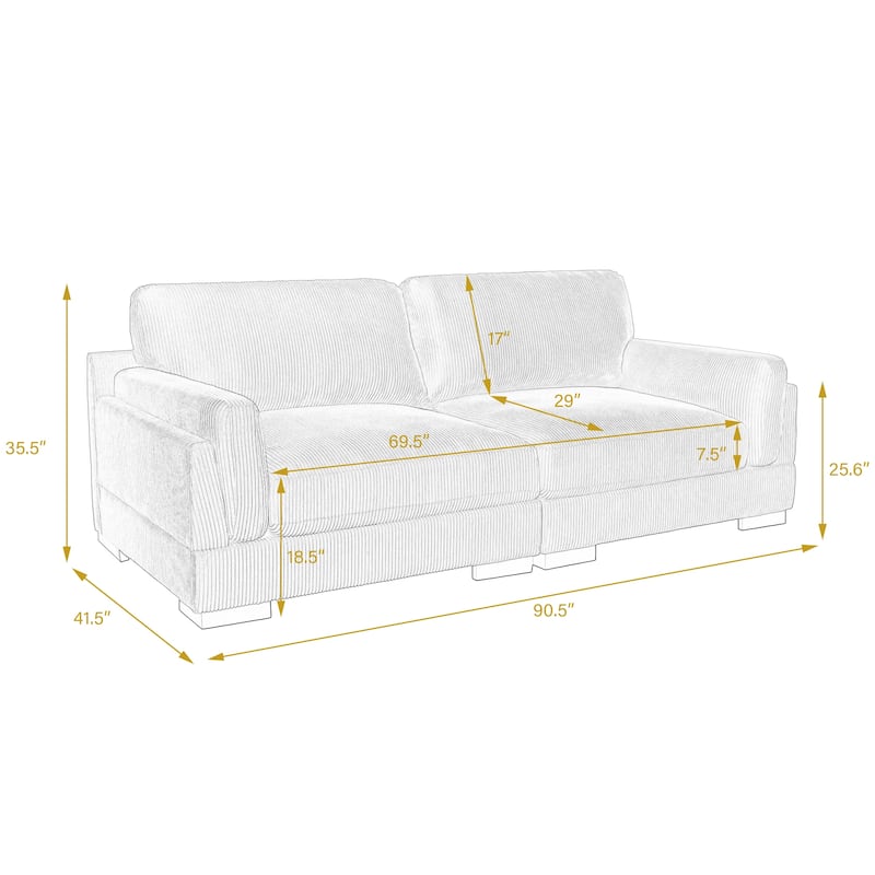 90.2"W Corduroy Upholstered Living Room Sofa