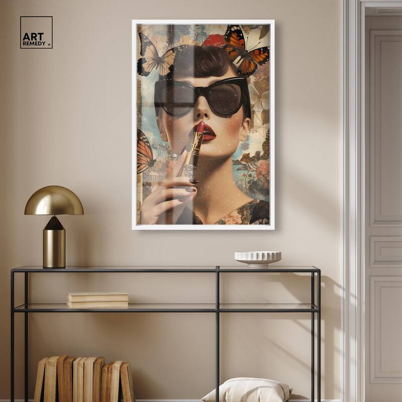 Iconic Lady Butterfly Collage II Shadowbox by Art Remedy