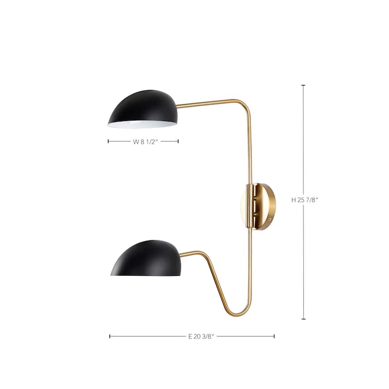 Trilby 2 Light Wall Sconce Matte Black with Burnished Brass