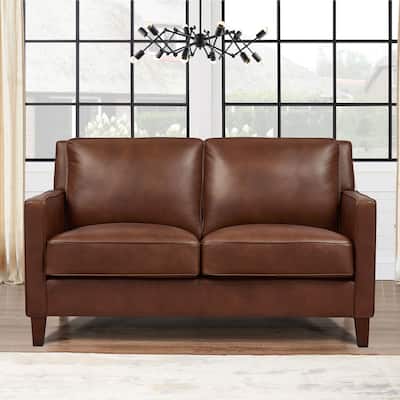 Hydeline Ashby Top Grain Leather Loveseat With Feather, Memory Foam and Springs