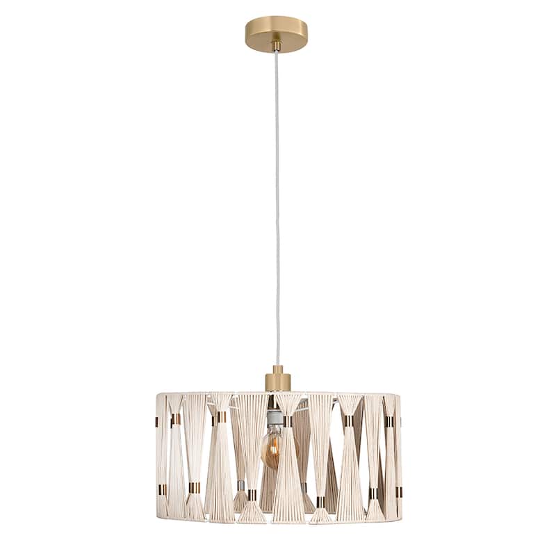 EGLO Macclenny 1-Light Pendant - Brushed Brass Accents - Brushed Brass, Beige