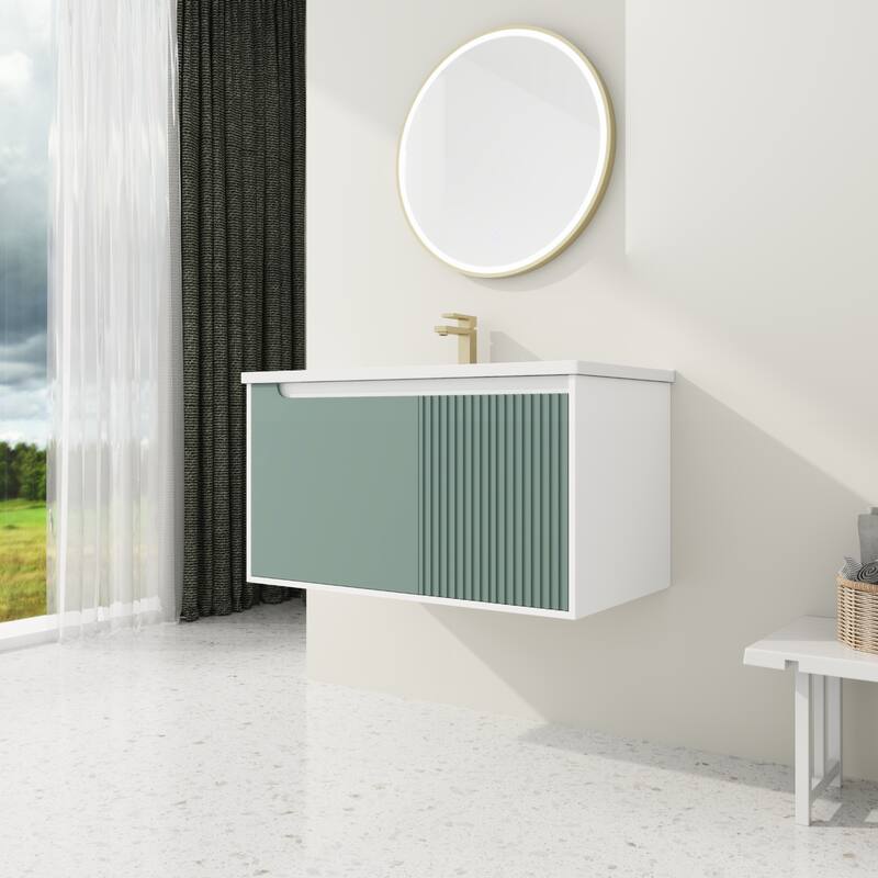 36"Wall-Mounted Bathroom Vanity with Ceramic Sink