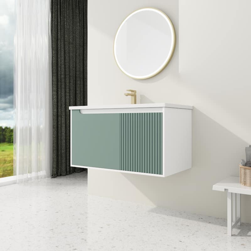 36 '' Wall-Mounted Bathroom Vanity with Ceramic Sink, Bathroom Vanity with Soft Close Door