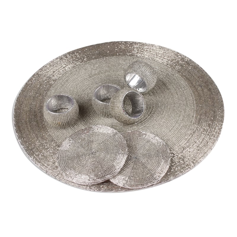 Novica Handmade Elegance In Silver Glass Beaded Table Set (12 Pieces)