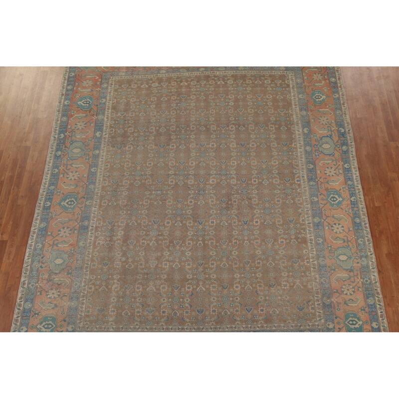 Distressed Tabriz Persian Antique Rug Living Room Handmade Wool Carpet - 9'8" x 11'11"