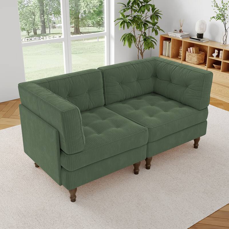 Modular Corduroy Corner Sectional Sofa Couch Set with Tufted Cushion