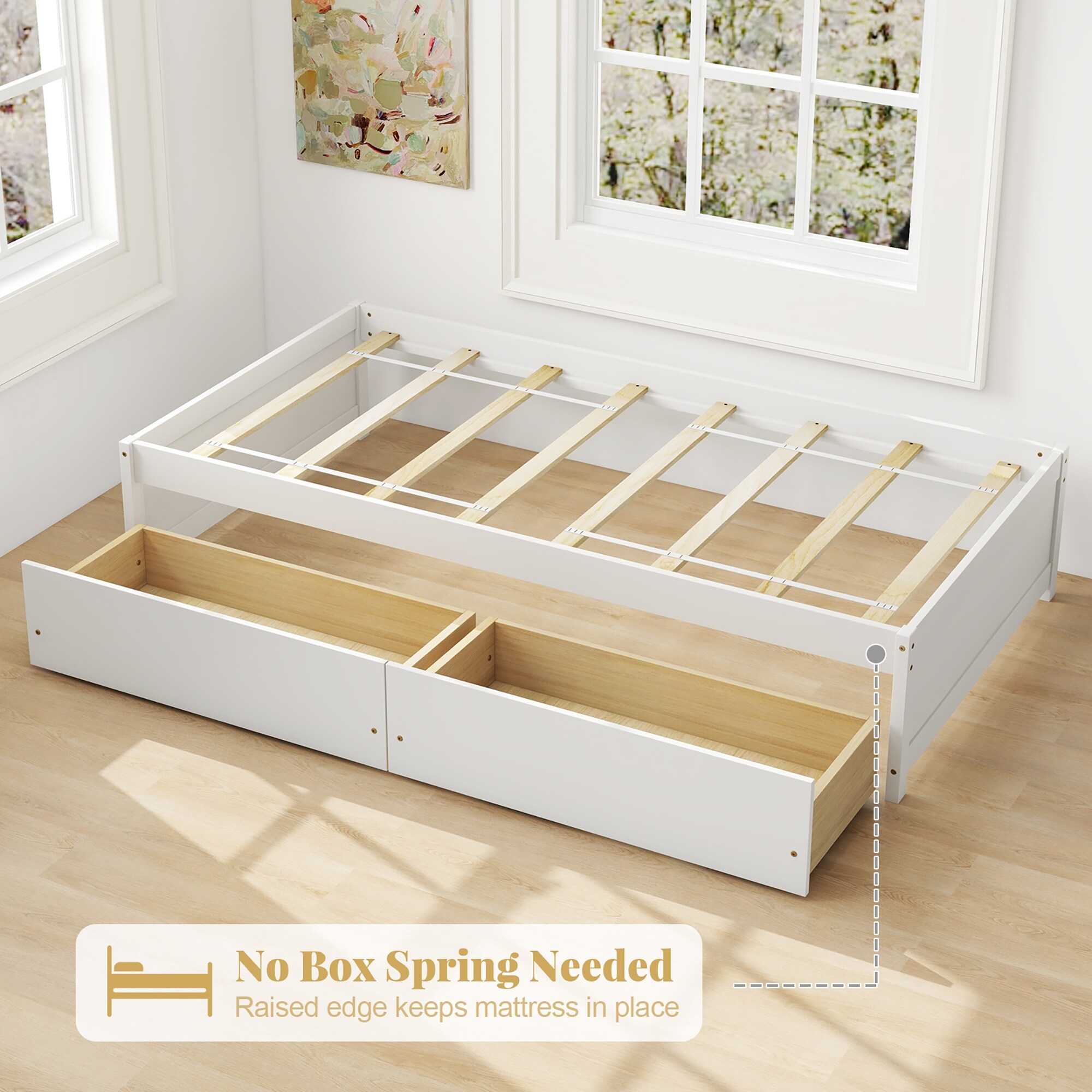 Gymax Twin Size Captain Bed w/ 2 Drawers Slats Support Twin Daybed