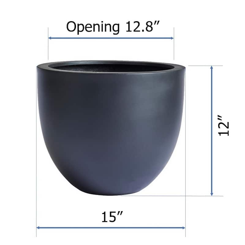 DreamPatio Long Beach Fiberstone Egg Planter for Indoor/Outdoor - 15x15x12 - Black
