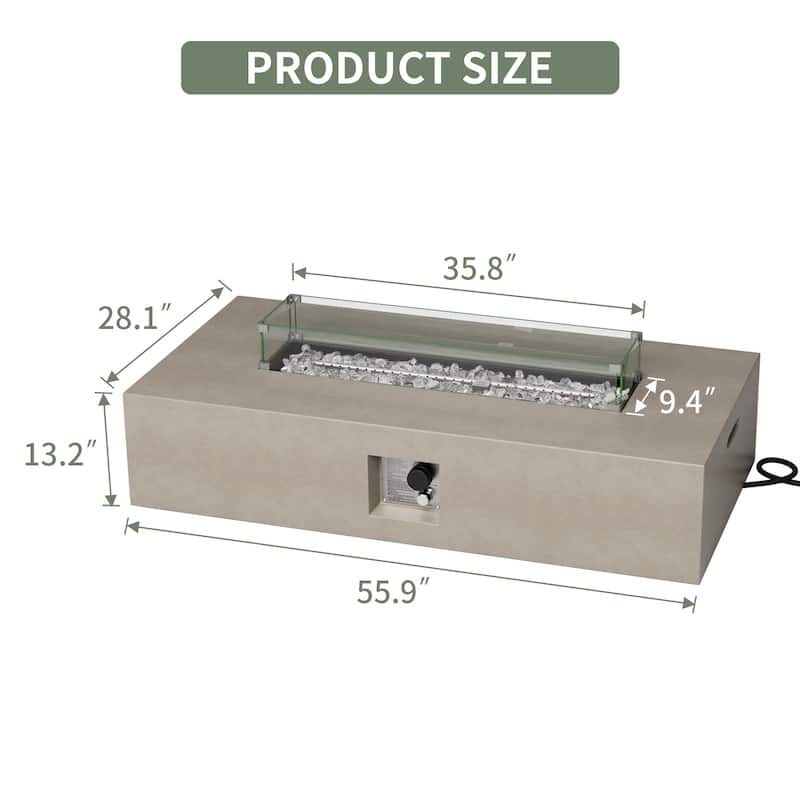 COSIEST Outdoor Rectangle Fire Pit Table w Fire Glass, Wind Guard