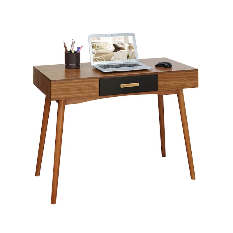 Classic 1 Drawer Desk - White & Light Oak, Solid Wood Legs, Compact Home Office Desk