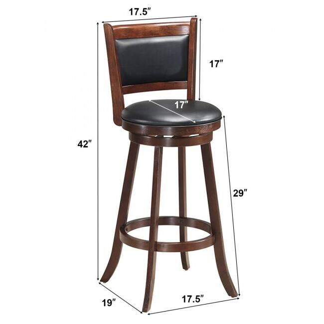 Set of 2 29" Swivel Bar Height Stool Wood Dining Chair Barstool - 17.5" x 19" x 42"(W x D x H)