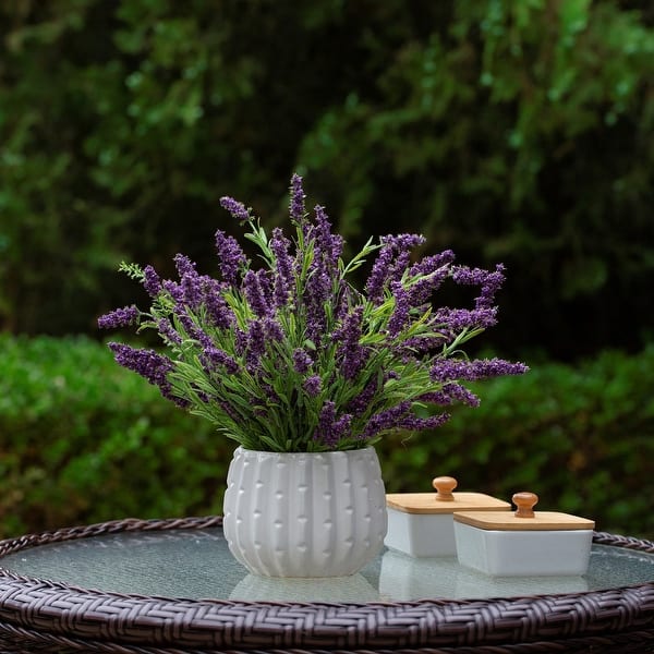 slide 2 of 6, Artificial Lavender Flower in Ceramic Pot for Home Office Wedding Party Decoration Purple