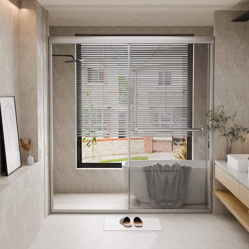 45''/54''W x 70'' H Glass Double Sliding Shower Door in Black/Chrome