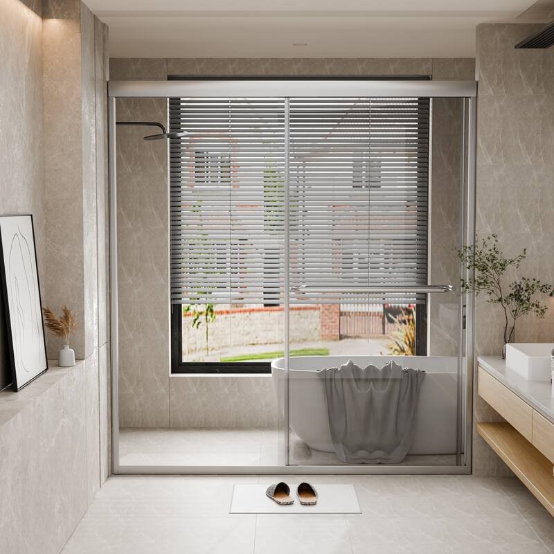 Modland 70'' H Glass Double Sliding Shower Door in Black/Chrome