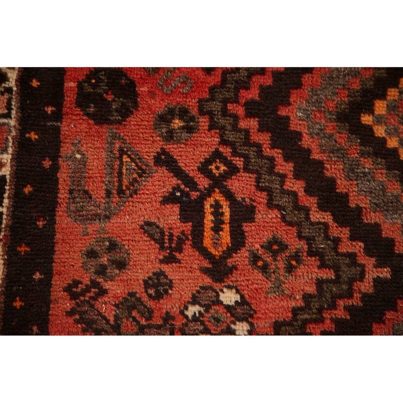 Tribal Geometric Hamedan Persian Vintage Area Rug Handmade Wool Carpet - 3'8"x 4'10"