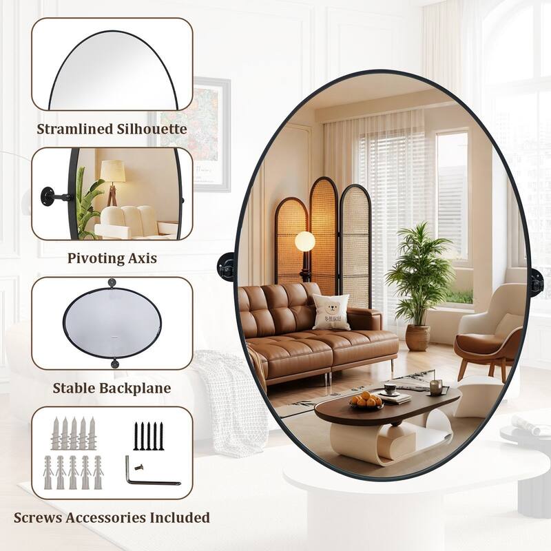 Oval Metal Pivot Bathroom Vanity Mirror Tilting Wall Aluminum Mirrors - 20"L x 28"W