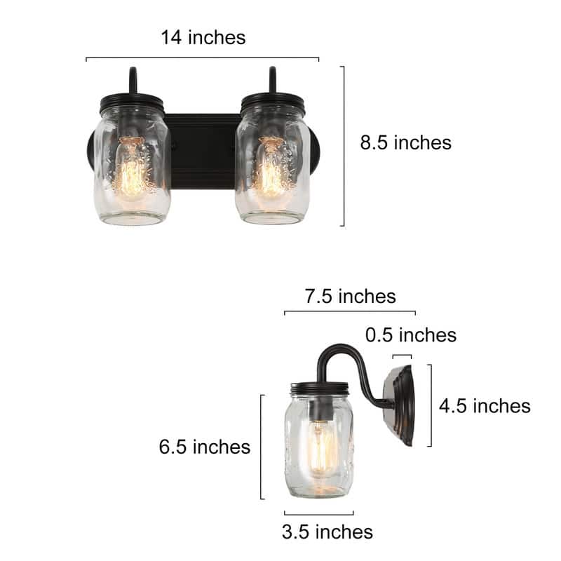 Kole 2-Light Farmhouse Glass Bathroom Vanity Light Wall Sconces - 14"L x 8.5"H