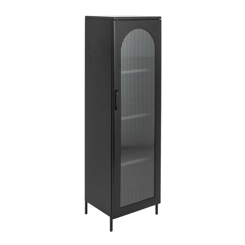 Solstice Metal Cabinet with 3 Adjustable Storage Shelves and Arched Glass Door - Tall Cabinet - Matte Black
