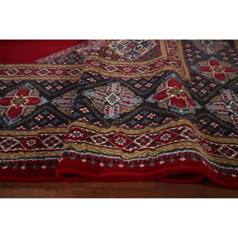 Geometric Red Kashan Turkish Rug Machine Made Carpet - 9'9" x 13'3"