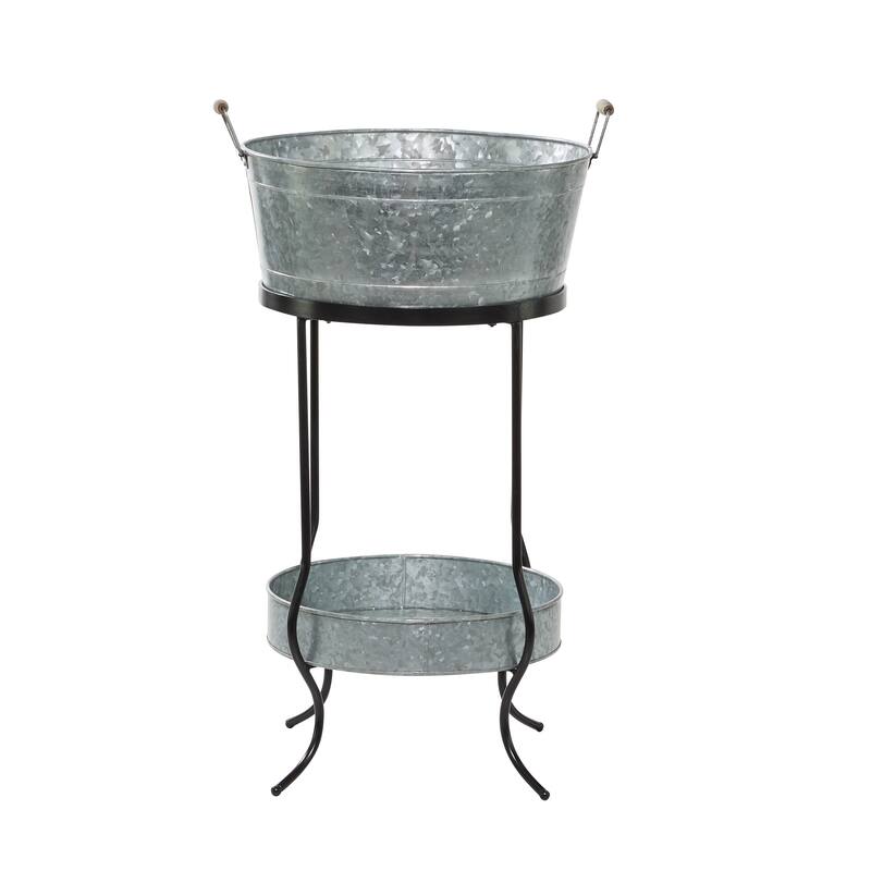 Gray Metal 6 Bottle Ice Bucket with Lower Shelf - 19 x 19 x 34Round