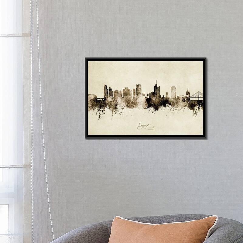 iCanvas "Lagos Nigeria Skyline Vintage" by Michael Tompsett Framed Canvas Print