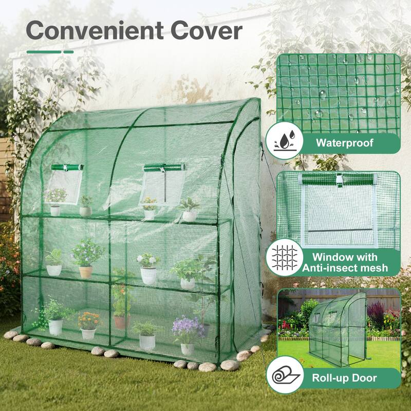 Aoodor 7x3x7 FT Portable Walk-in Greenhouse with Shelves, Steel Frame with PE Cover, Anchor and Ropes