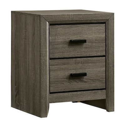 24 Inch 2 Drawer Wooden Nightstand with Finger Pulls, Brown