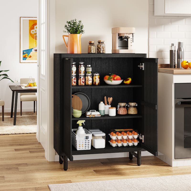 Wooden Bathroom Floor Cabinet, Adjustable Shelves Large Storage Sideboard Accent Cabinet for Bathroom Kitchen Living Room