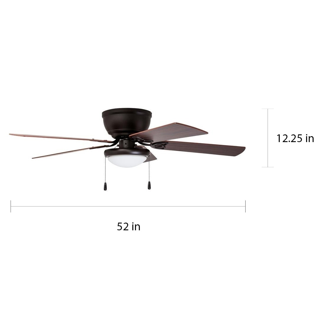 Bronze 52” Walnut/Maple Blades Prominence Home 51429 Benton Hugger/Low Profile Ceiling Fan LED Globe Light