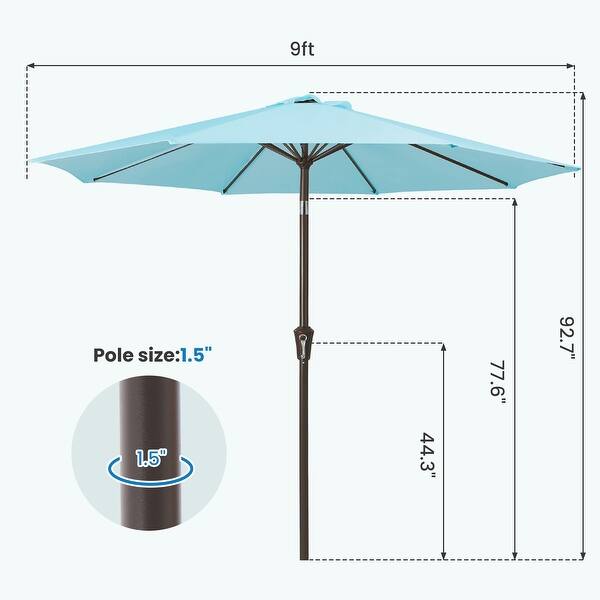 dimension image slide 9 of 13, 9-ft Patio Market Umbrella with Tilting Pole, Waterproof & Breathable Canopy